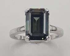 14 Kt Tri-Layered White Gold Plate 6.75 Ct VVs1 Deep Emerald Green Blue Fire Moissanite Ring
