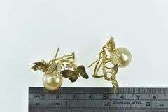 18K Yellow Gold J Y Designer Diamond Pearl Butterfly Earrings