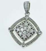 10K White Gold Squared Diamond Pave Domed Statement Pendant