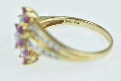 10K Yellow Gold Ruby Flower Cluster Diamond Accent Bypass Ring