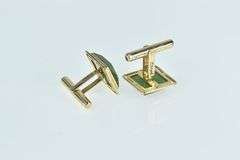 14K Yellow Gold Square Nephrite Vintage Ornate Cuff Links