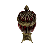 Gorgeous Red Blown Glass and Brass Covered Urn or Apothecary Compote With Pedestal