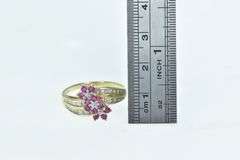 10K Yellow Gold Ruby Flower Cluster Diamond Accent Bypass Ring