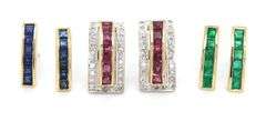 14kt Yellow gold ruby, Sapphire, Emerald and diamond Interchangeable earrings