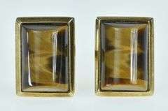 9K Yellow Gold 1960's Tiger's Eye Vintage Curved Men's Cuff Links