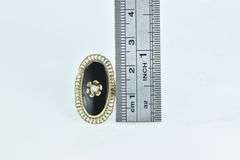 14K Yellow Gold Black Onyx Opal Filigree Halo Statement Ring