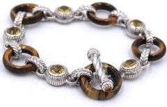 925 Sterling silver Judith Ripka citrine and Tiger eye link bracelet