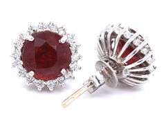 18KT Yellow gold 4ctw lead glass filled Ruby and diamond earrings