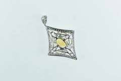 14K White Gold Citrine Ornate Diamond Cluster Statement Pendant