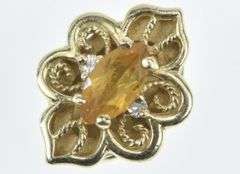 14K Yellow Gold Citrine Diamond Ornate Slide Bracelet Charm/Pendant