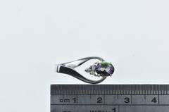 14K White Gold Oval Mystic Topaz Diamond Cluster Pendant