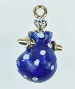 14K Yellow Gold Blue Enamel Diamond Rucksack Traveler Charm/Pendant