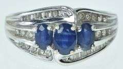 14K White Gold Oval Natural Sapphire Diamond Bypass Ring