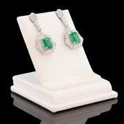 18K WHITE GOLD EMERALD AND DIAMOND DANGLE EARRINGS 3.64 C.T.W.