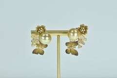 18K Yellow Gold J Y Designer Diamond Pearl Butterfly Earrings