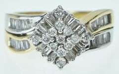 14K Yellow Gold Square Cluster Diamond Baguette Vintage Ring