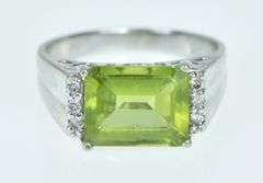 14K White Gold Emerald Cut Peridot Diamond Vintage Pendant