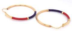 18kt Yellow gold Pink Purple Enamel hoop earrings