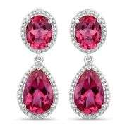 11.35 Carat Pink Topaz and White Diamond .925 Sterling Silver Earrings