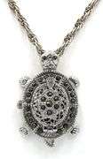 Vintage 925 sterling silver Turtle watch on Italian Rope chain necklace