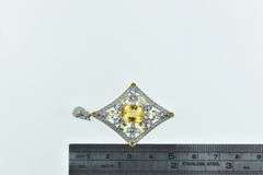 14K White Gold Citrine Ornate Diamond Cluster Statement Pendant