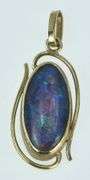 14K Yellow Gold Black Opal Triplet Vintage Oval Statement Pendant