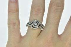 14K White Gold 1.00 Ctw Diamond Halo Swirl Engagement Ring