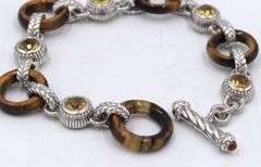 925 Sterling silver Judith Ripka citrine and Tiger eye link bracelet