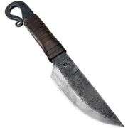 Hand Forged Volute Knife with Leather Case Vintage Art Collectible
