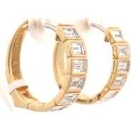 New 2.03ctw Baguette Diamond Bezel Set Hoop Earrings in 14K