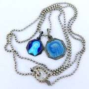Antique French Enameled Madonna Medals on Sterling Chain