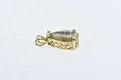 14K Yellow Gold Tree Etched Jasper Pear Cut Filigree Pendant