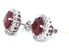 18KT Yellow gold 4ctw lead glass filled Ruby and diamond earrings