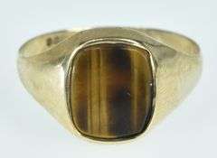 9K Yellow Gold Squared Men's Tiger's Eye Vintage Statement Ring