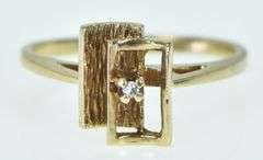 10K Yellow Gold Retro Vintage Diamond Squared Geometric Ring