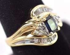 Astounding 10K Yellow Gold Blue Sapphire and Diamond Gemstone Ring