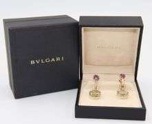 Bvlgari Parentesi Diamond Green Quartz and Amethyst Cocktail Earrings in 18K W/Box
