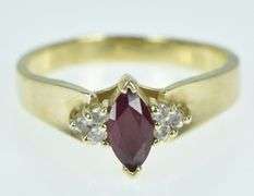 14K Yellow Gold Marquise Ruby Diamond Cluster Vintage Ring