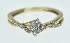 10K Yellow Gold Princess Diamond Squared Cluster Promise Ring