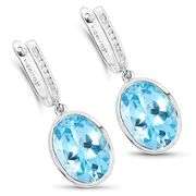 15ct Genuine Blue Topaz and White Diamond Earrings in .925 Sterling Silver