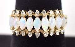 Gorgeous 14K Yellow Gold Opal and Diamond Gemstone Ring