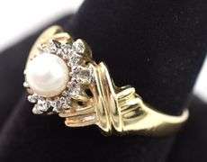 Fantastic 10K Yellow Gold Pearl and Diamond Ring
