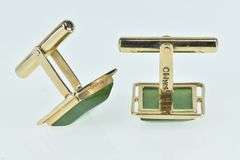 14K Yellow Gold Square Nephrite Vintage Ornate Cuff Links
