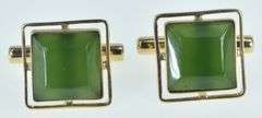 14K Yellow Gold Square Nephrite Vintage Ornate Cuff Links