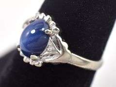 Dazzling 10K White Gold Star Sapphire and Diamond Ring