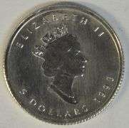 Gem BU 1998 Canada pure .9995 Platinum $5 Maple Leaf coin