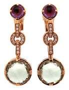 Bvlgari Parentesi Diamond Green Quartz and Amethyst Cocktail Earrings in 18K W/Box
