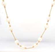 14kt Yellow gold freshwater pearl and fancy bead necklace