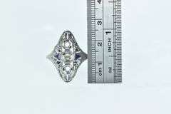 18K White Gold Art Deco Filigree Sapphire Engagement Setting Ring