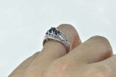 14K White Gold Oval Natural Sapphire Diamond Bypass Ring